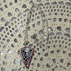 Black and Red vintage tin heart Pendant Necklace